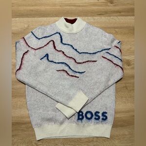 BOSS Intarsia Knit Mock-Neck Sweater